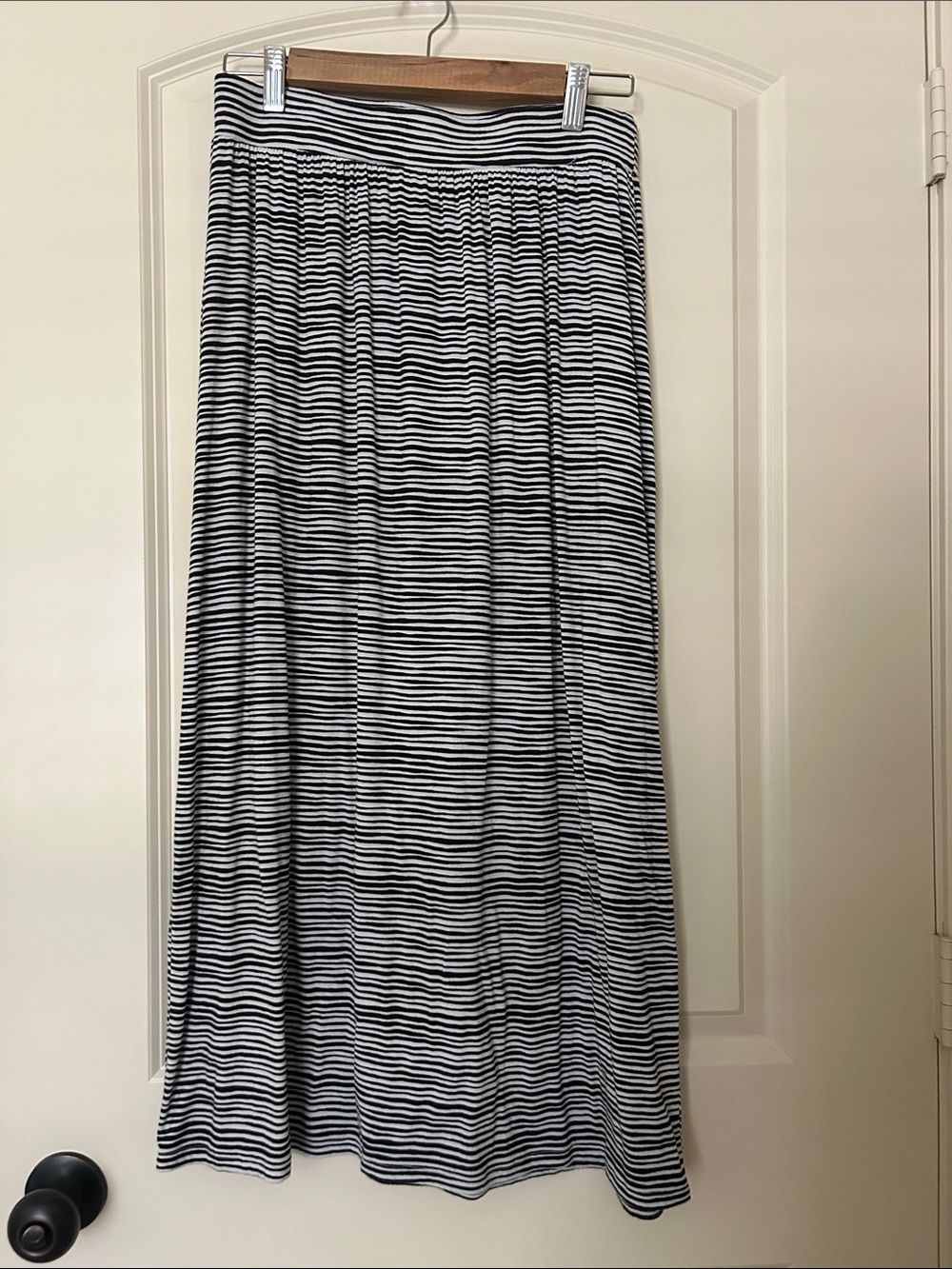 LOFT Black & White Striped Maxi Skirt